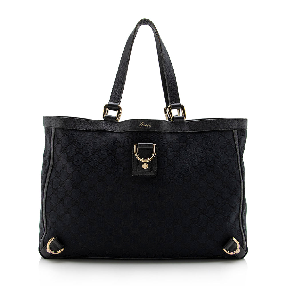 Gucci Abbey Leather Canvas Tote