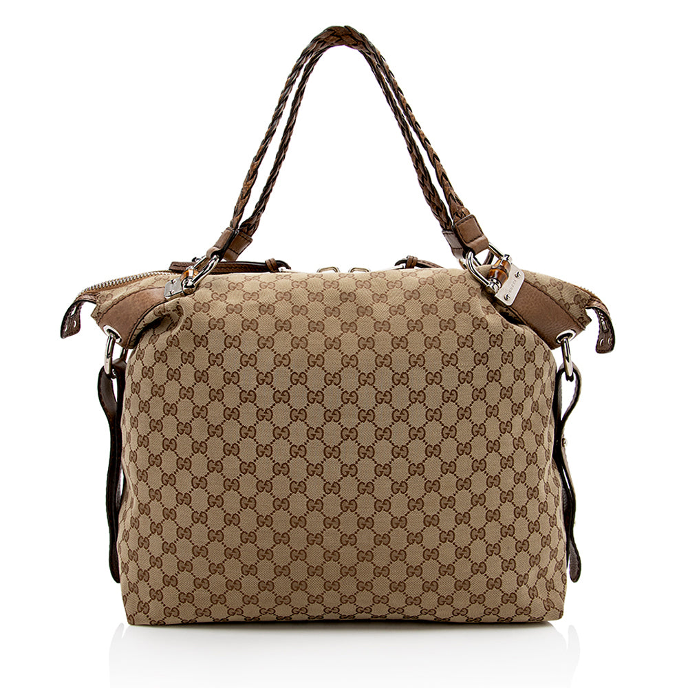 Gucci Bamboo Leather Canvas Tote Style 5