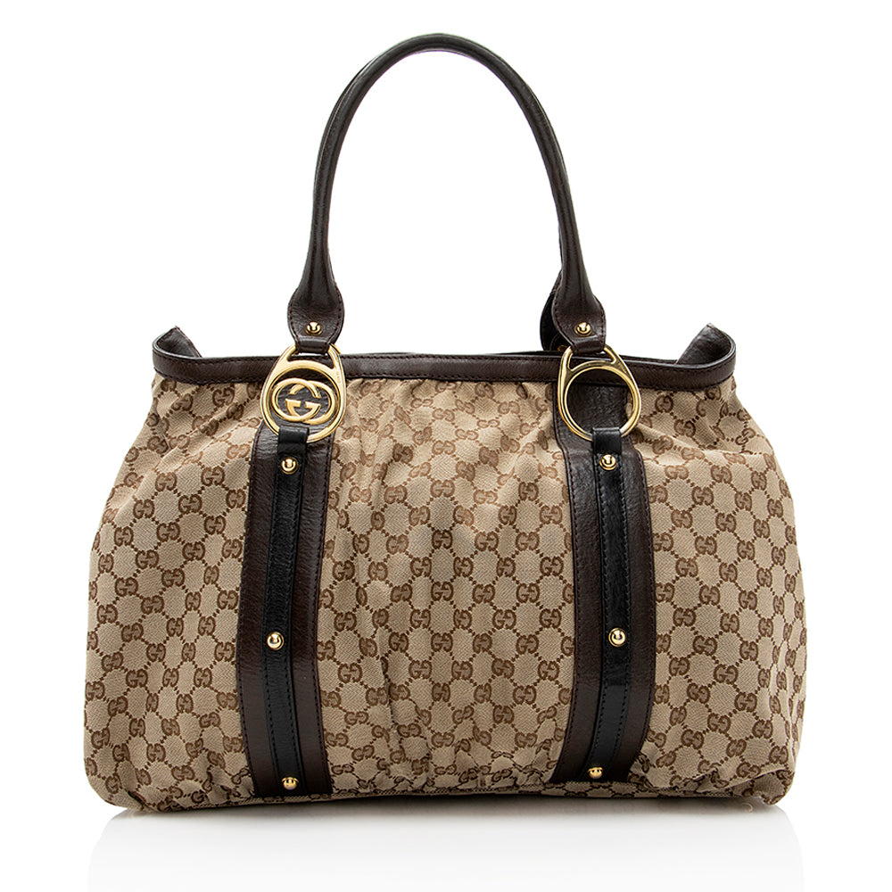 Gucci Interlocking G Leather Canvas Tote