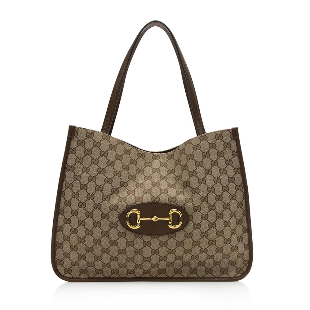 Gucci Horsebit Leather Canvas Tote Style 1