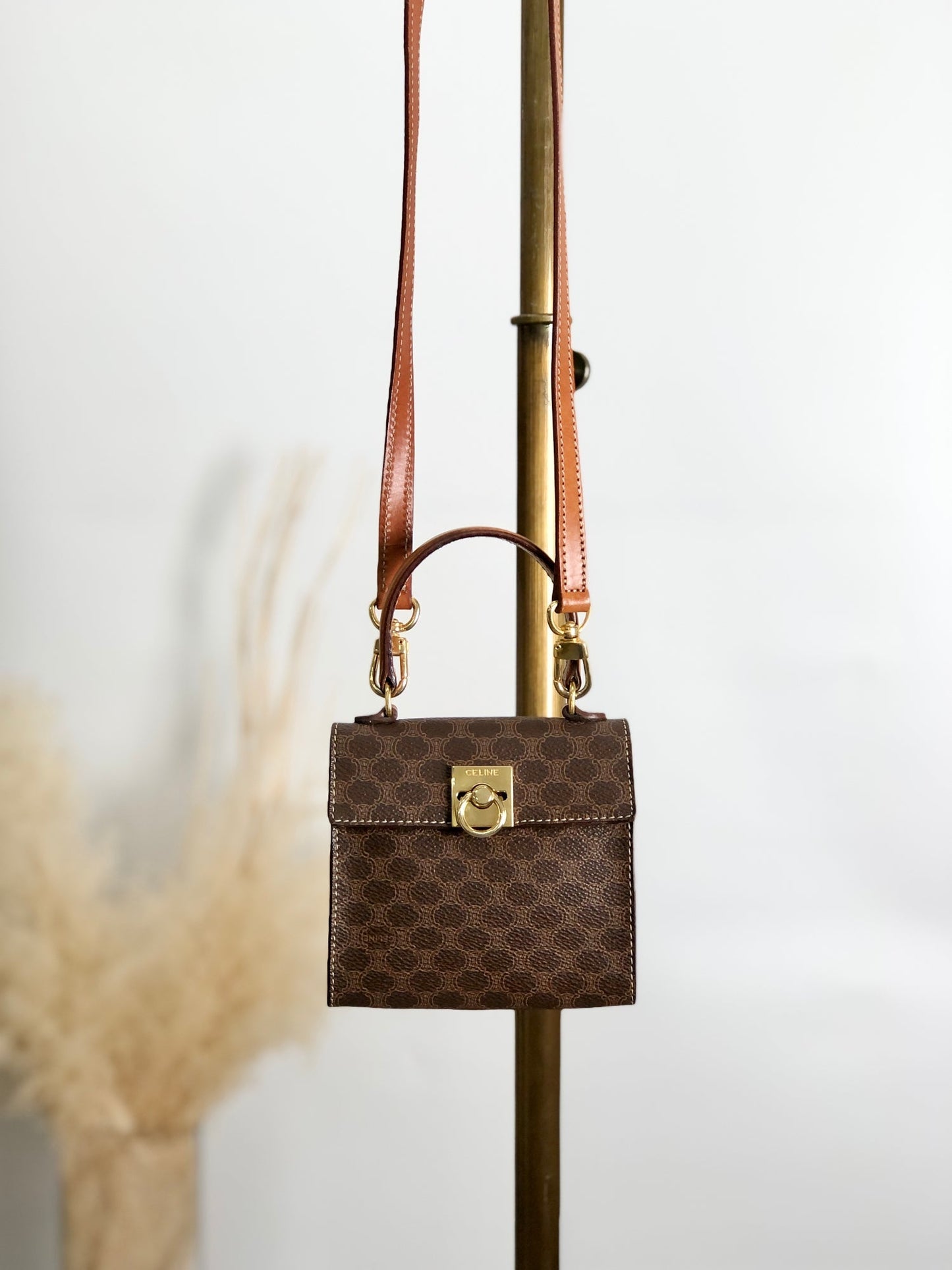 CELINE Macadam Gancini Two-way Small Handbag Shoulder bag Brown 7xvdb2