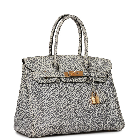 Hermes Vintage Birkin 30 White Dalmatian Buffalo Gold Hardware