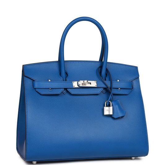 Hermes Birkin 30 Sellier Bleu France Epsom Palladium Hardware