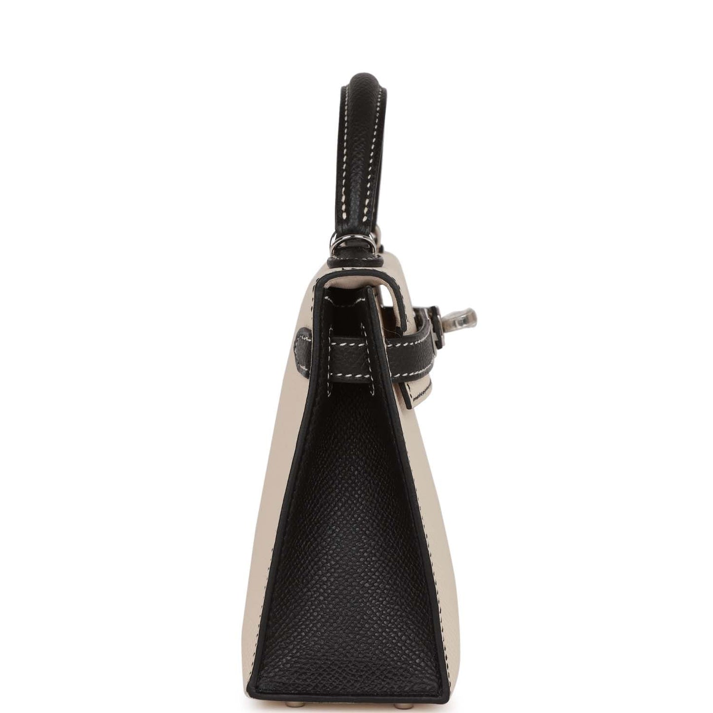 Hermes Special Order (HSS) Kelly 20 Sellier Craie and Black Epsom Palladium Hardware