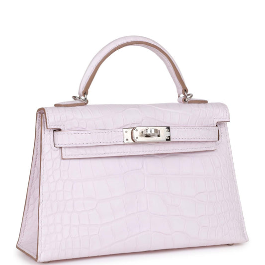 Hermes Kelly 20 Sellier Mauve Pale Satin Boreal Alligator Palladium Hardware