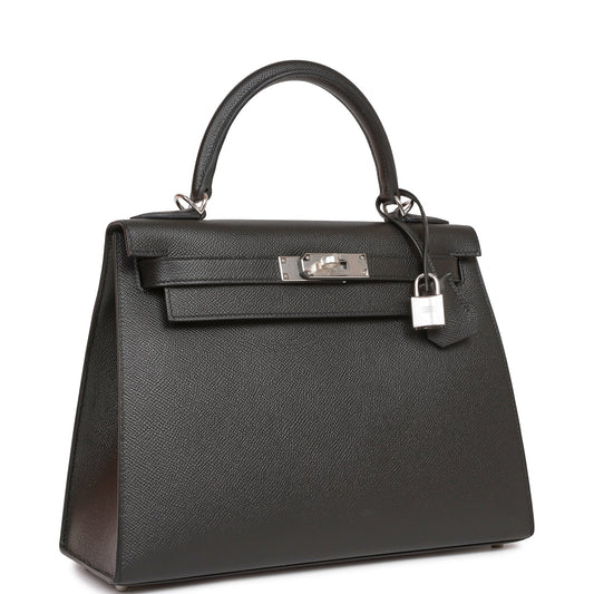 Hermes Kelly 28 Sellier Black Epsom Palladium Hardware
