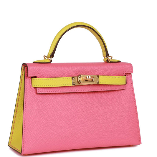 Hermes Special Order (HSS) Kelly 20 Sellier Rose Azalee and Lime Epsom Gold Hardware