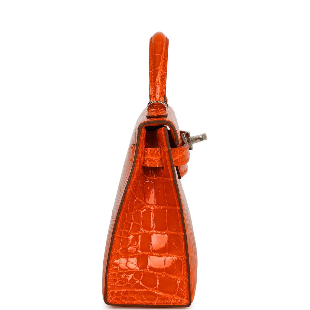 Hermes Kelly 20 Sellier Orange Poppy Shiny Alligator Palladium Hardware