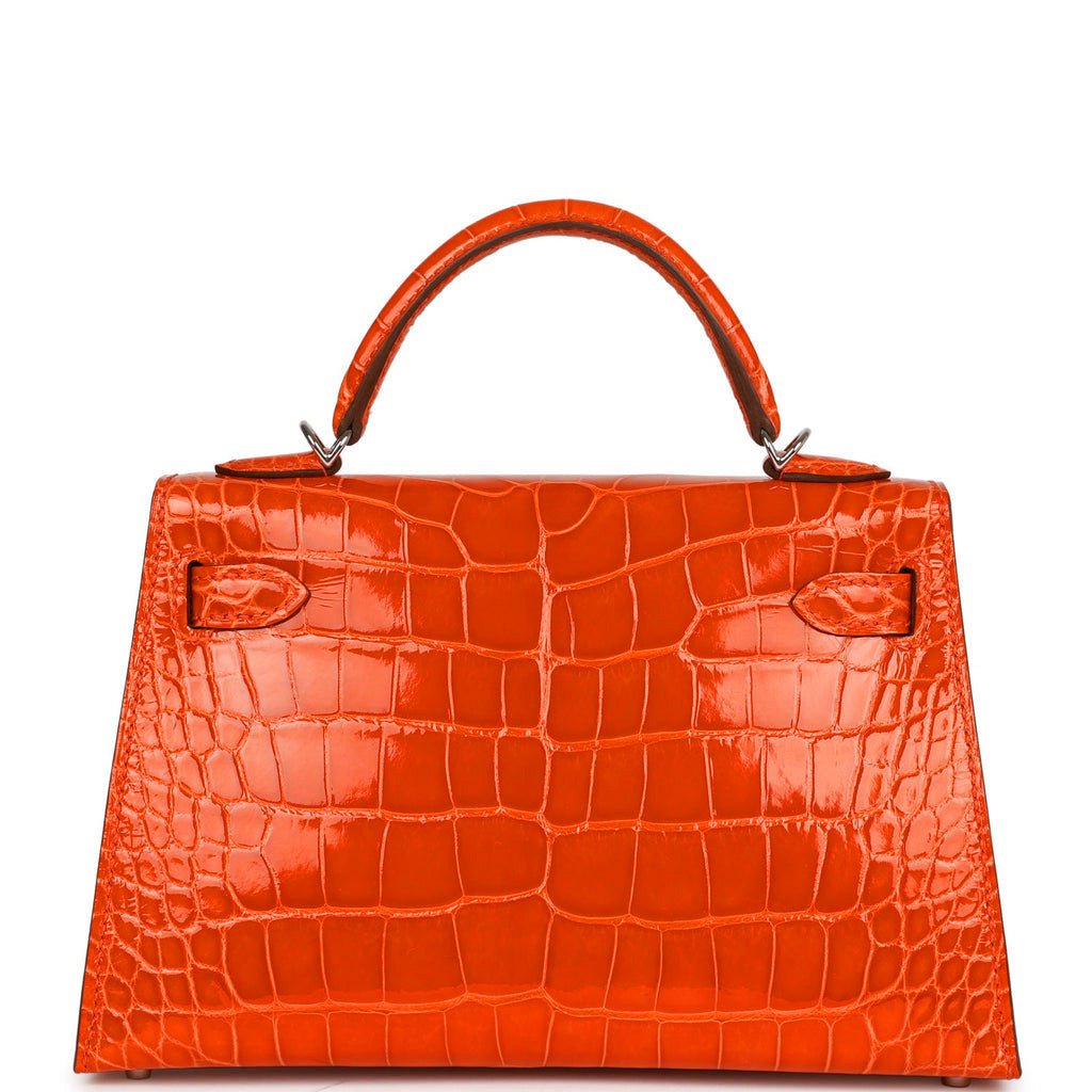 Hermes Kelly 20 Sellier Orange Poppy Shiny Alligator Palladium Hardware