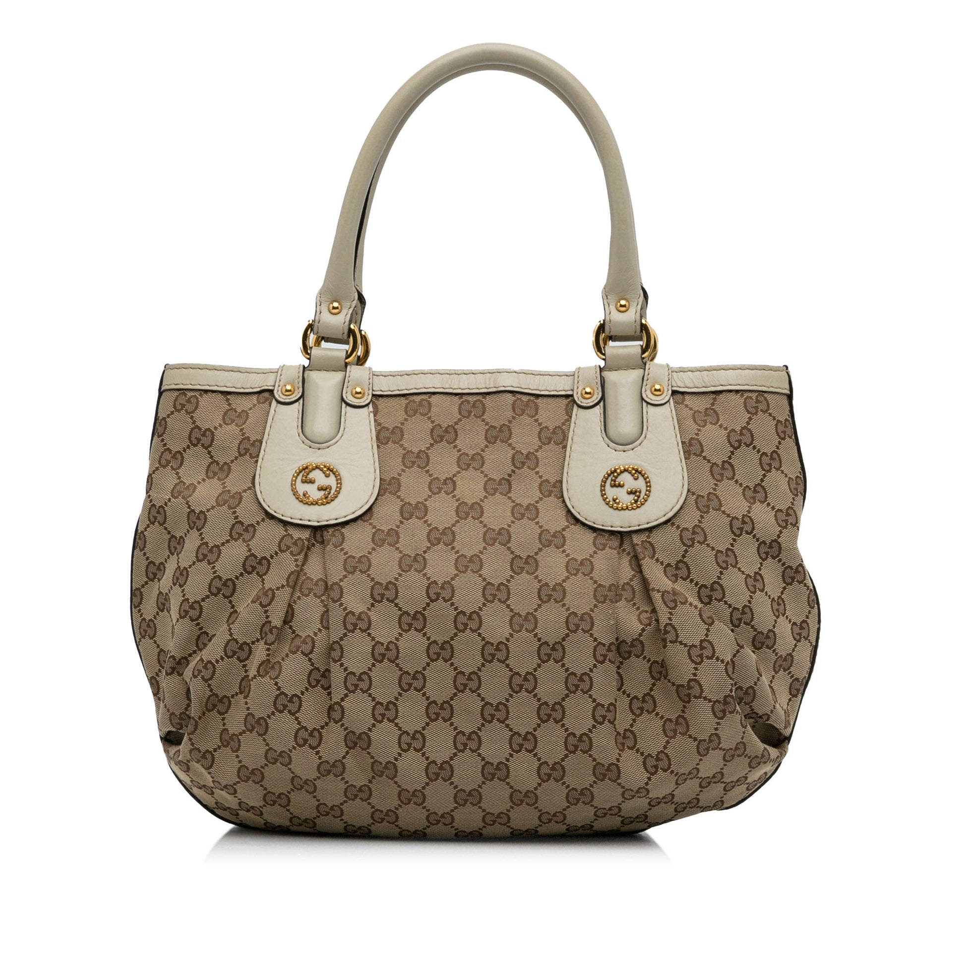 Gucci Brown Leather Canvas Tote Style 17