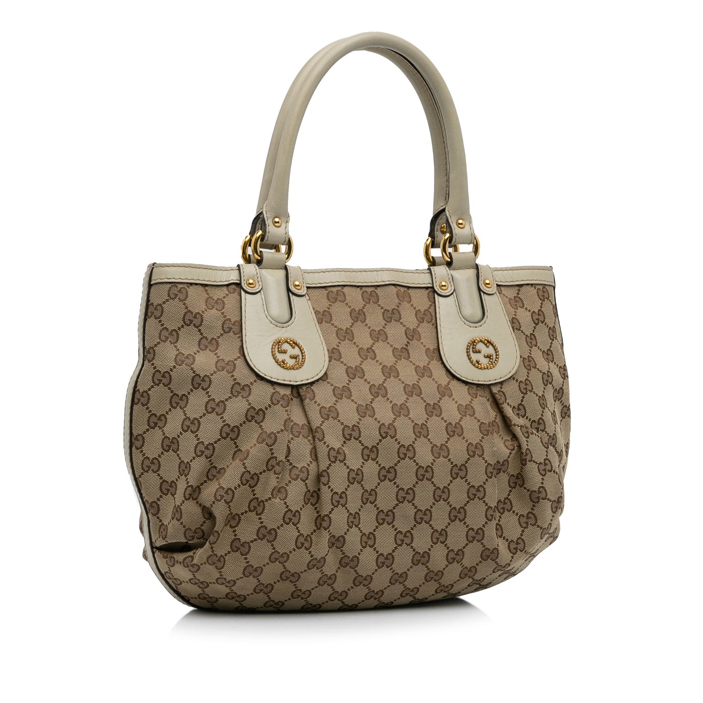 Gucci Brown Leather Canvas Tote Style 17