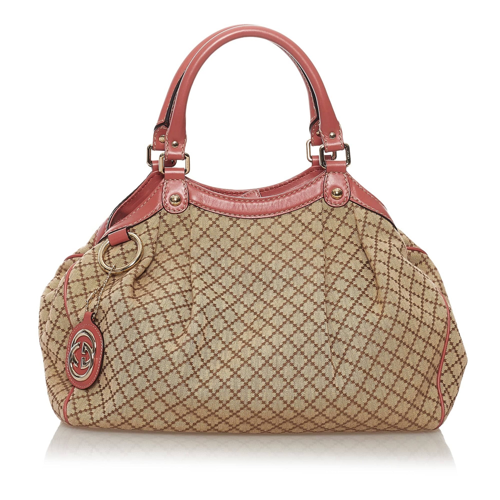 Gucci Sukey Brown Leather Canvas Shoulder Bag