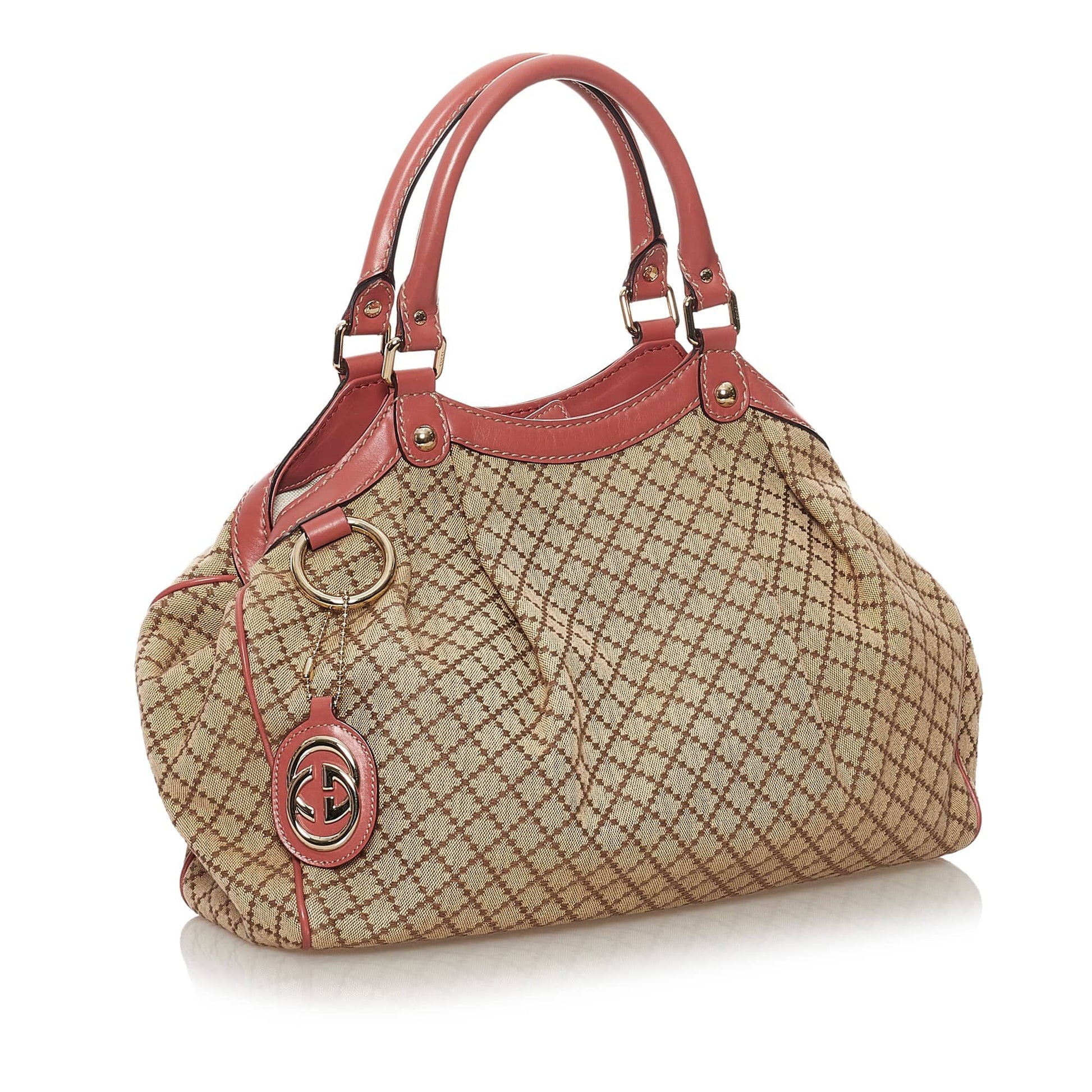 Gucci Sukey Brown Leather Canvas Shoulder Bag