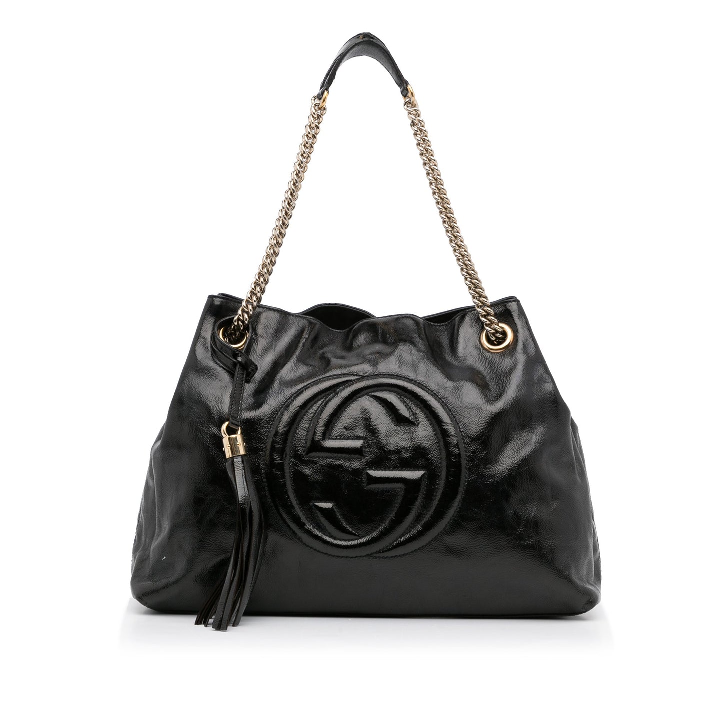 Gucci Soho Black Leather Patent Leather Tote