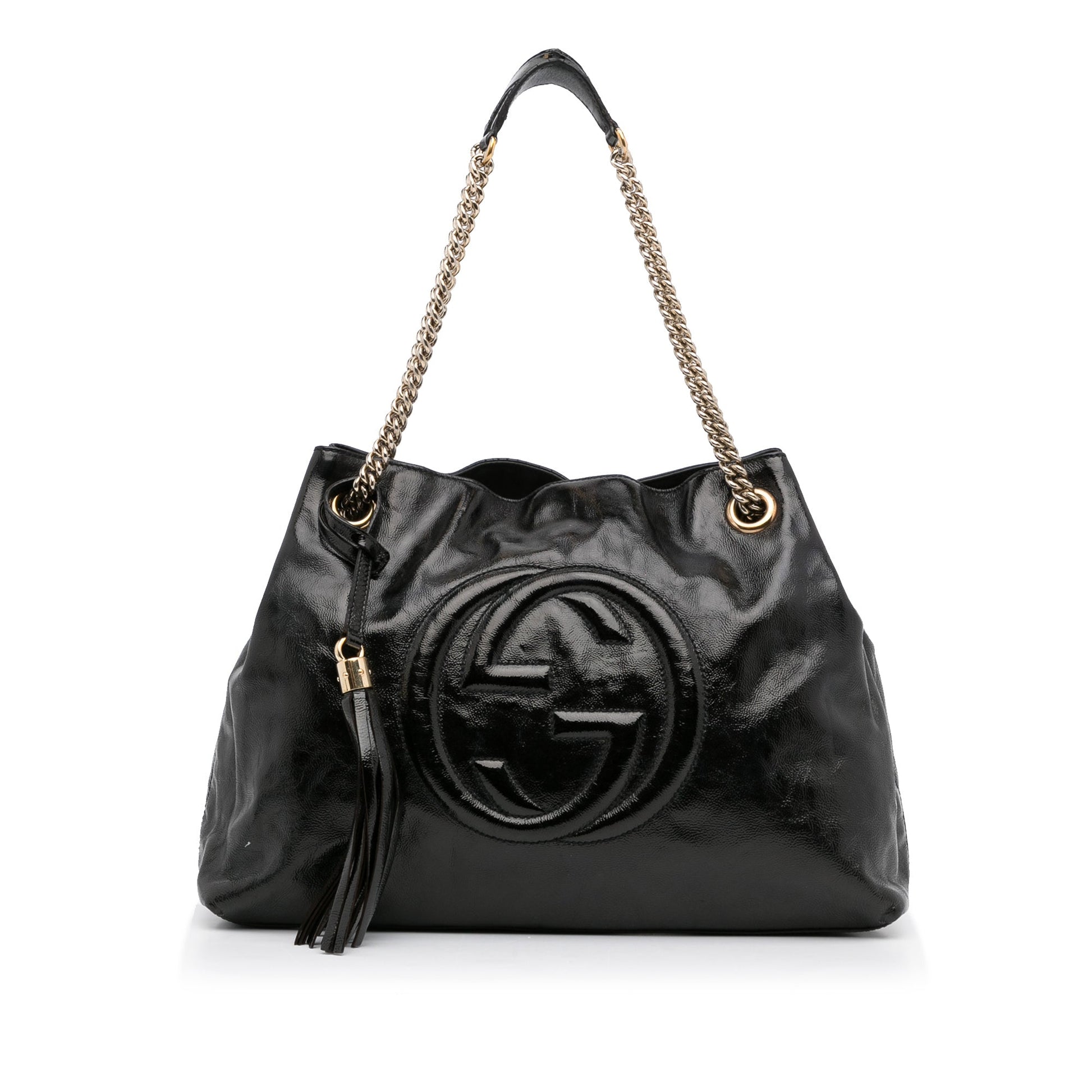 Gucci Soho Black Leather Patent Leather Tote