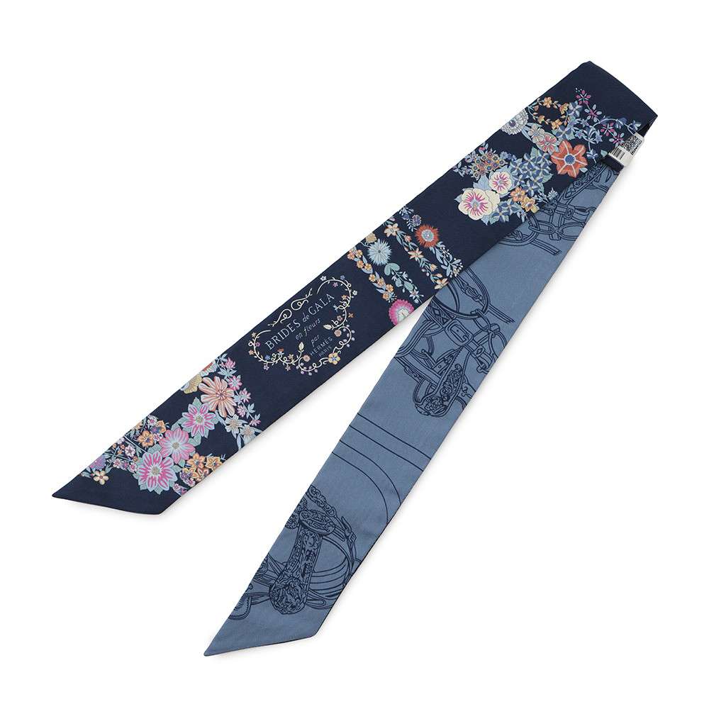 HERMES Twilly Brides de Gala en Fleurs Eyeliner Marine/Rose/Blue Jean Silk100%