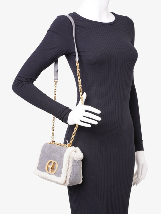Christian Dior Small Caro Grey / Cream Shearling