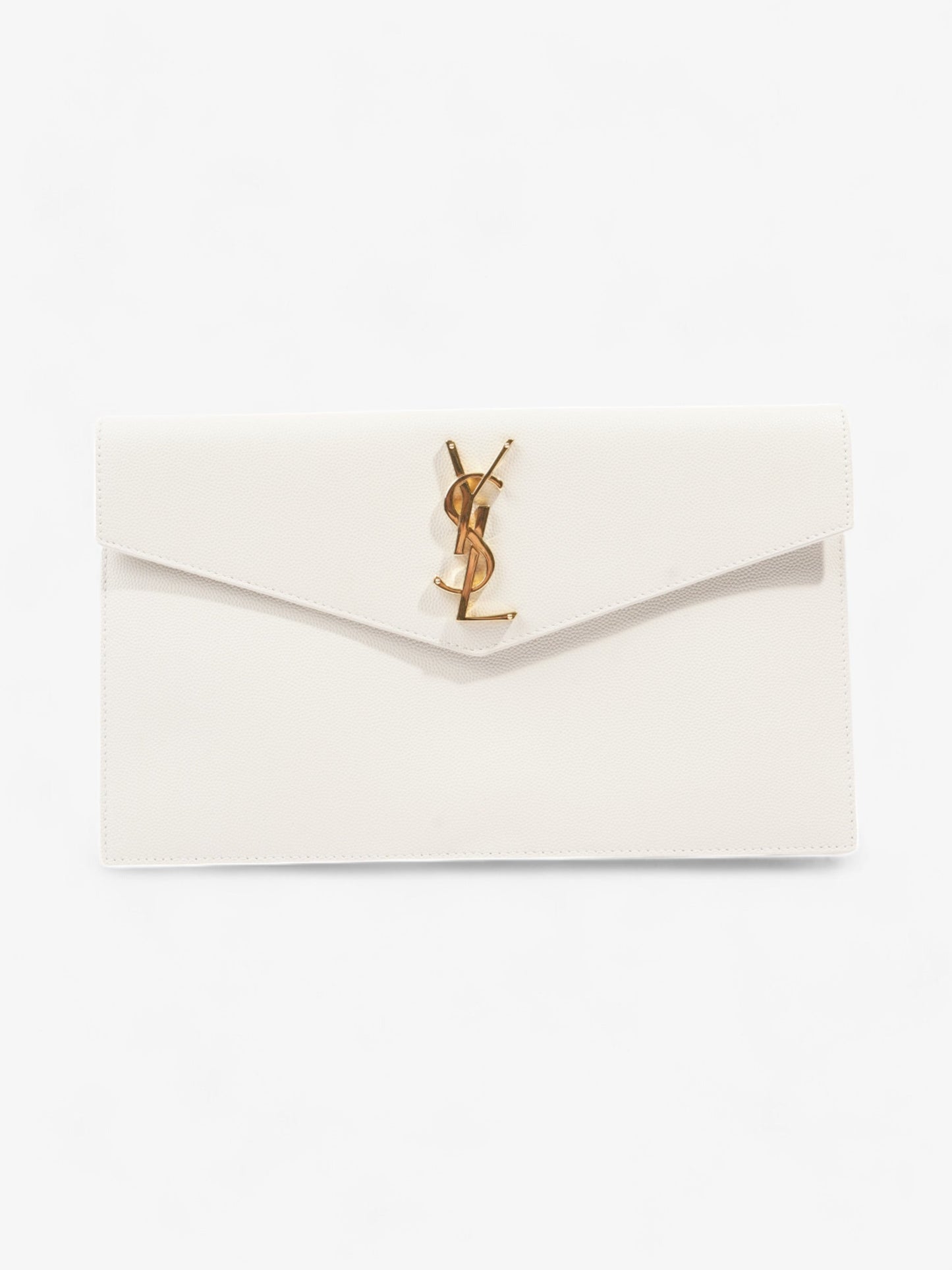 Saint Laurent Uptown Clutch White Grained Leather Medium