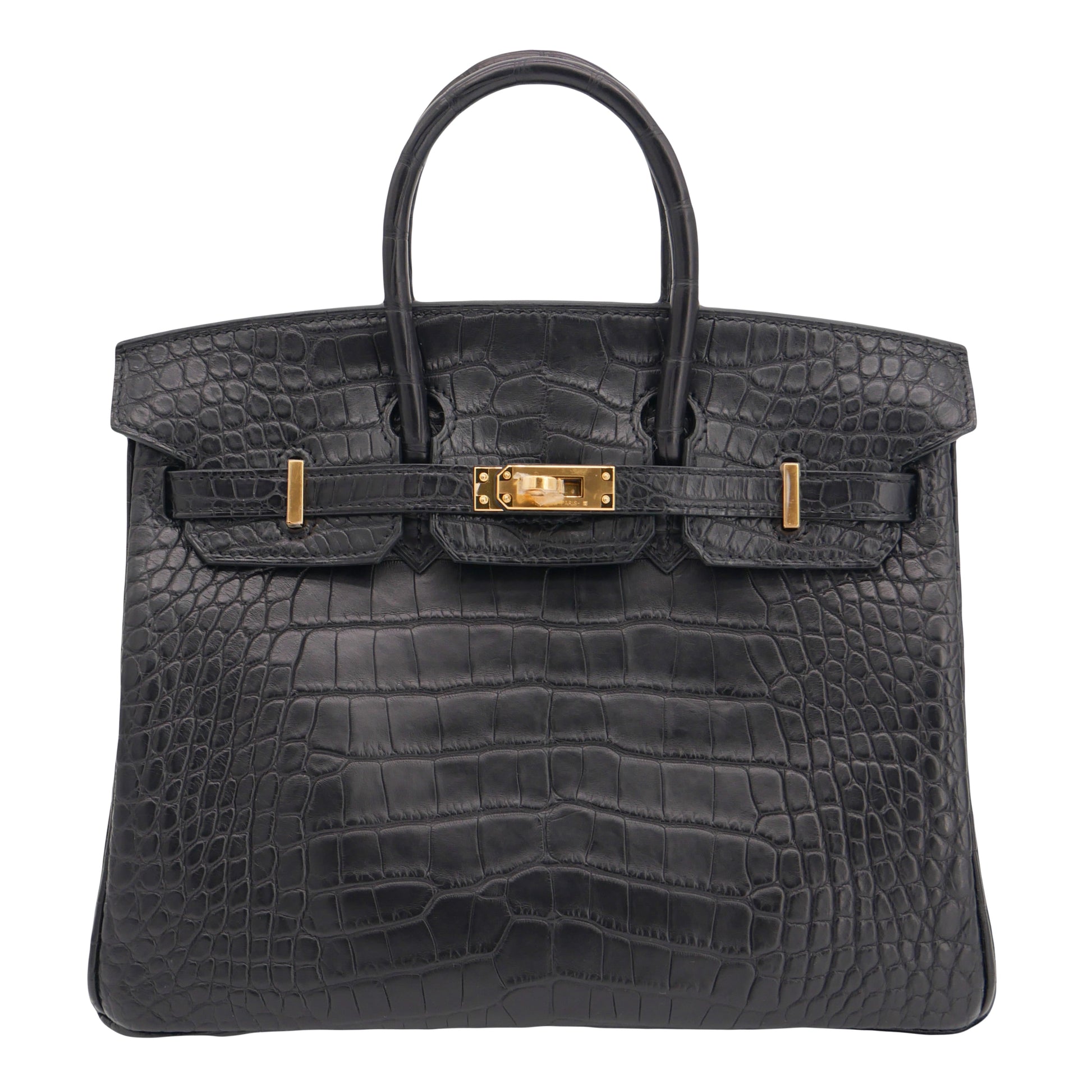 Hermes25cm Birkin Black Matte Alligator Gold Hardware