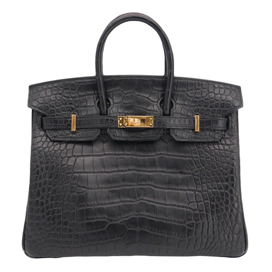 Hermes25cm Birkin Black Matte Alligator Gold Hardware
