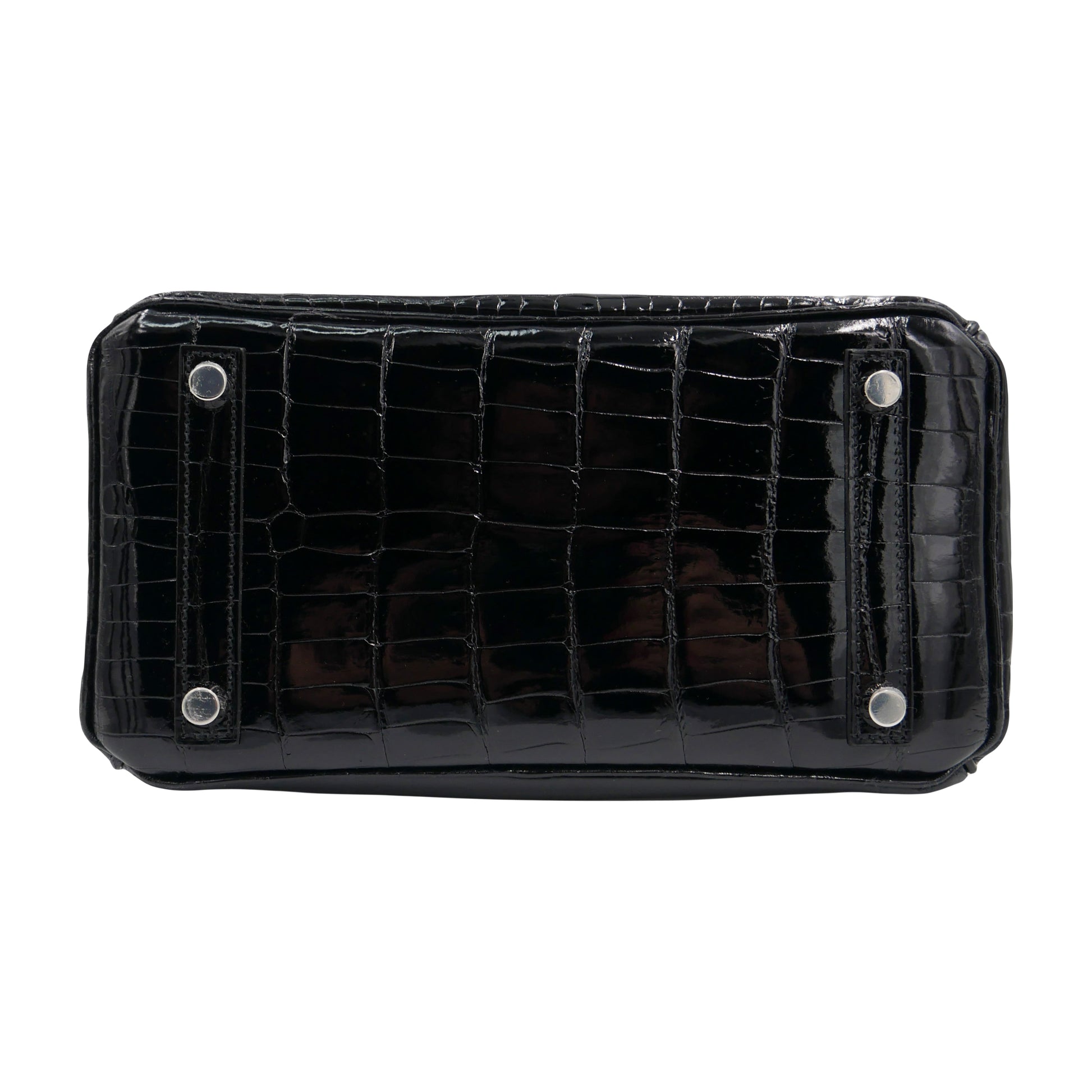 Hermes25cm Birkin Black Shiny Niloticus Crocodile Palladium Hardware