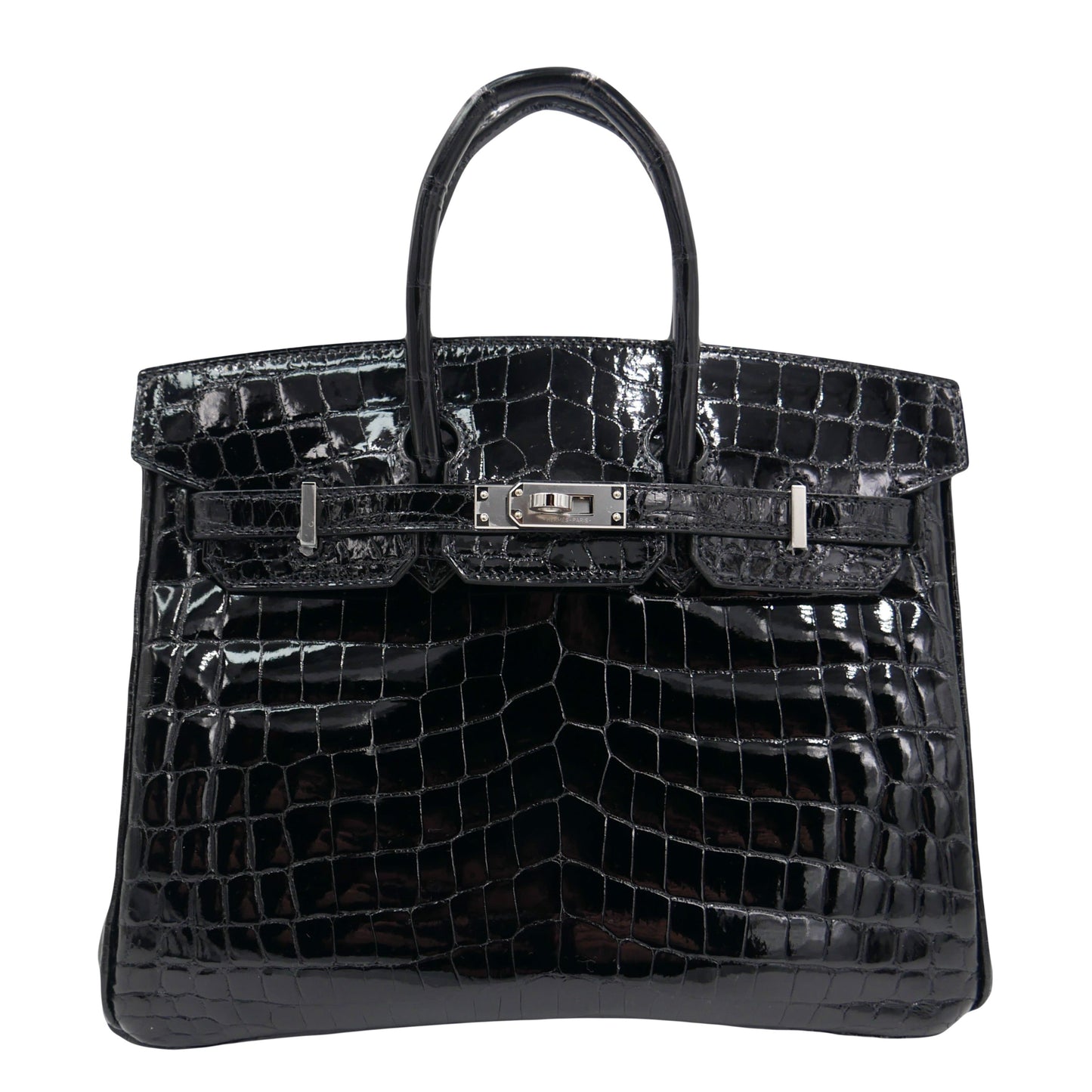Hermes25cm Birkin Black Shiny Niloticus Crocodile Palladium Hardware