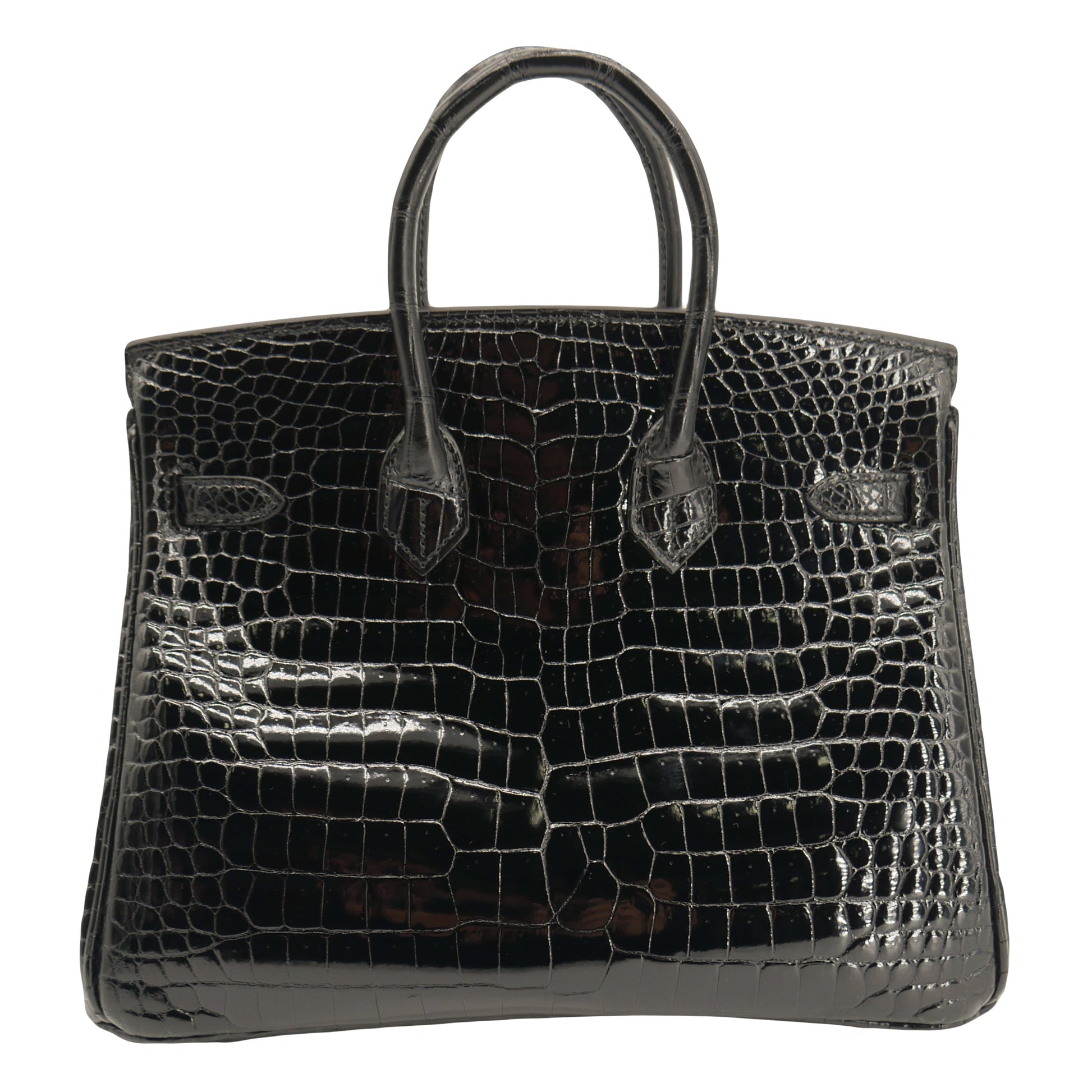 Hermes25cm Birkin Black Shiny Porosus Crocodile Gold Hardware