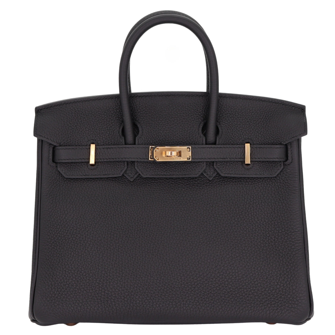 Hermes25cm Birkin Black Togo Leather Rose Gold Hardware