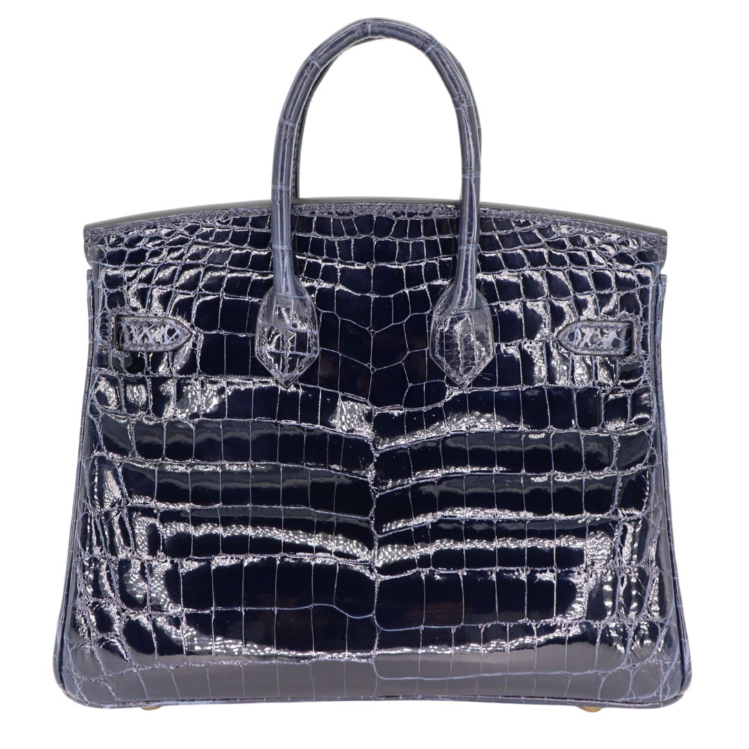 Hermes25cm Birkin Bleu Baltique Shiny Niloticus Gold Hardware