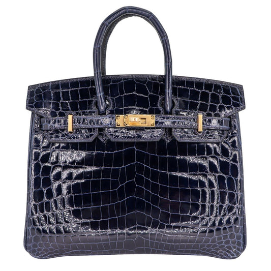 Hermes25cm Birkin Bleu Baltique Shiny Niloticus Gold Hardware