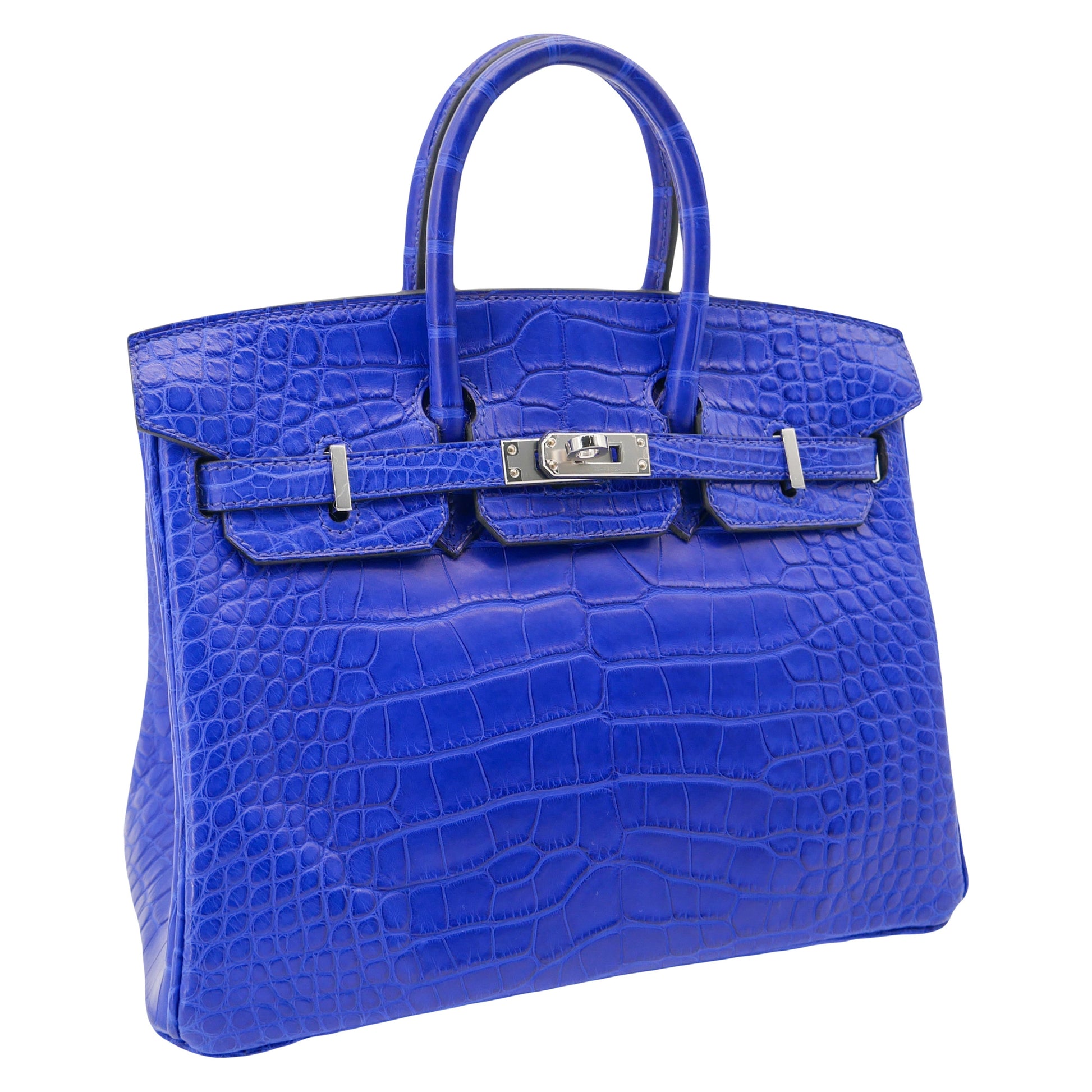 Hermes25cm Birkin Bleu Electrique Matte Alligator Palladium Hardware