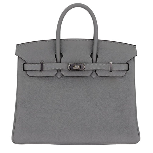 Hermes25cm Birkin Bleu Lin Togo Leather Palladium Hardware