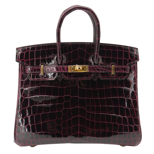 Hermes25cm Birkin Bordeaux Shiny Niloticus Crocodile Gold Hardware