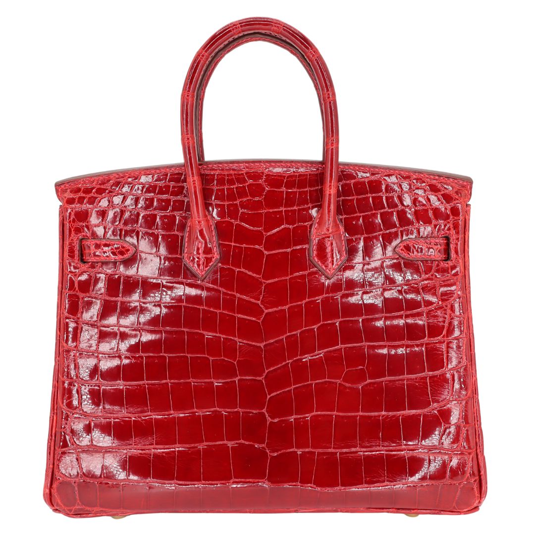 Hermes25cm Birkin Braise Shiny Niloticus Crocodile Yellow Gold Diamond Hardware