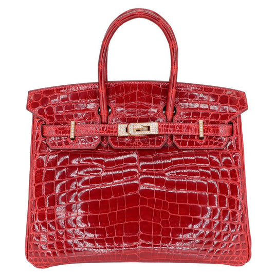 Hermes25cm Birkin Braise Shiny Niloticus Crocodile Yellow Gold Diamond Hardware