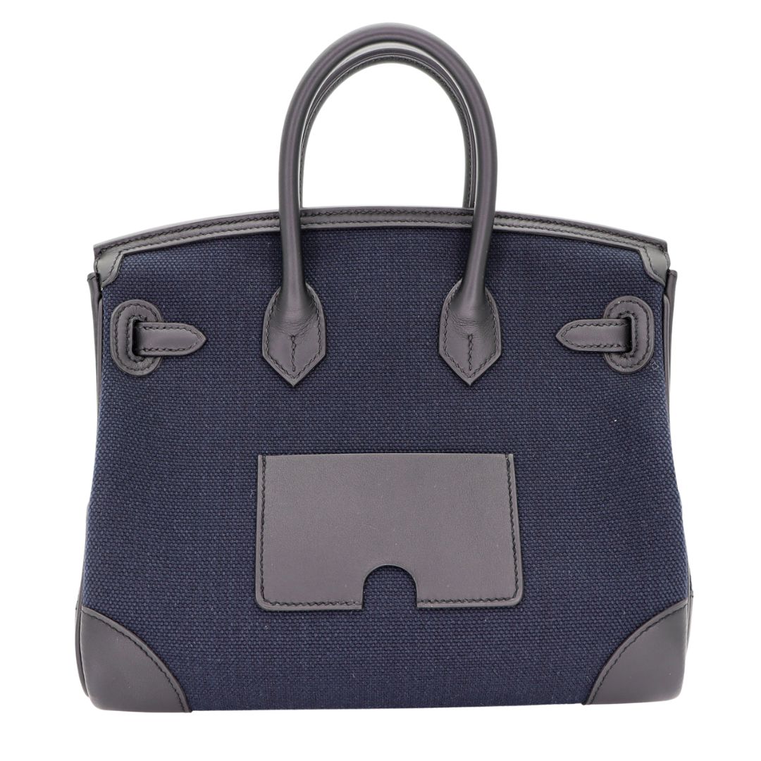Hermes25cm Birkin Cargo Bleu Marine/ Black Canvas/ Swift Leather Palladium Hardware