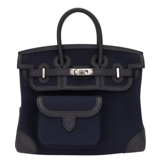 Hermes25cm Birkin Cargo Bleu Marine/ Black Canvas/ Swift Leather Palladium Hardware