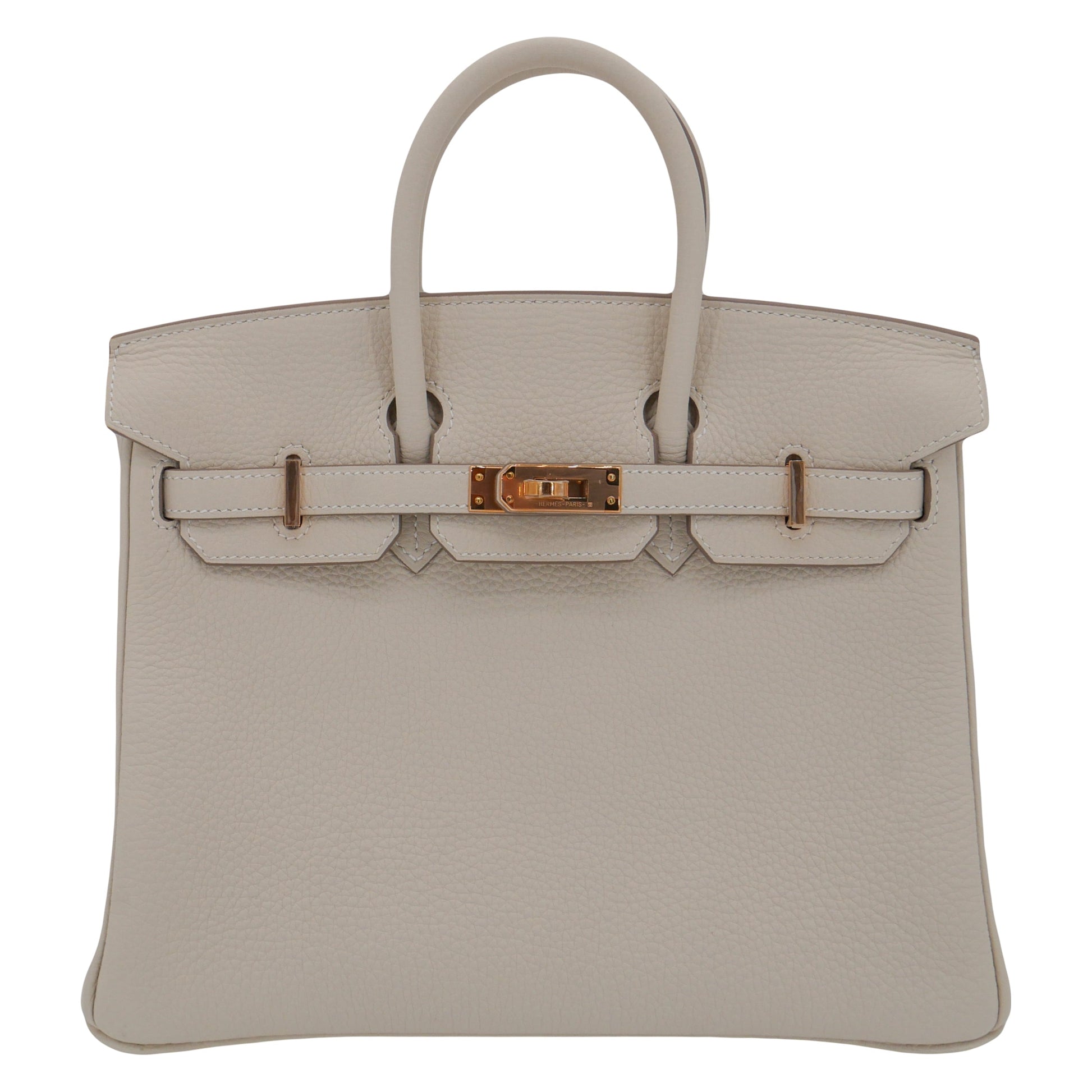 Hermes25cm Birkin Craie Togo Leather Rose Gold Hardware