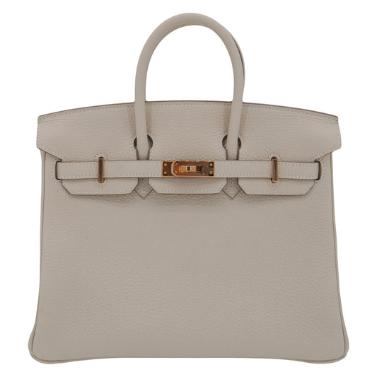 Hermes25cm Birkin Craie Togo Leather Rose Gold Hardware