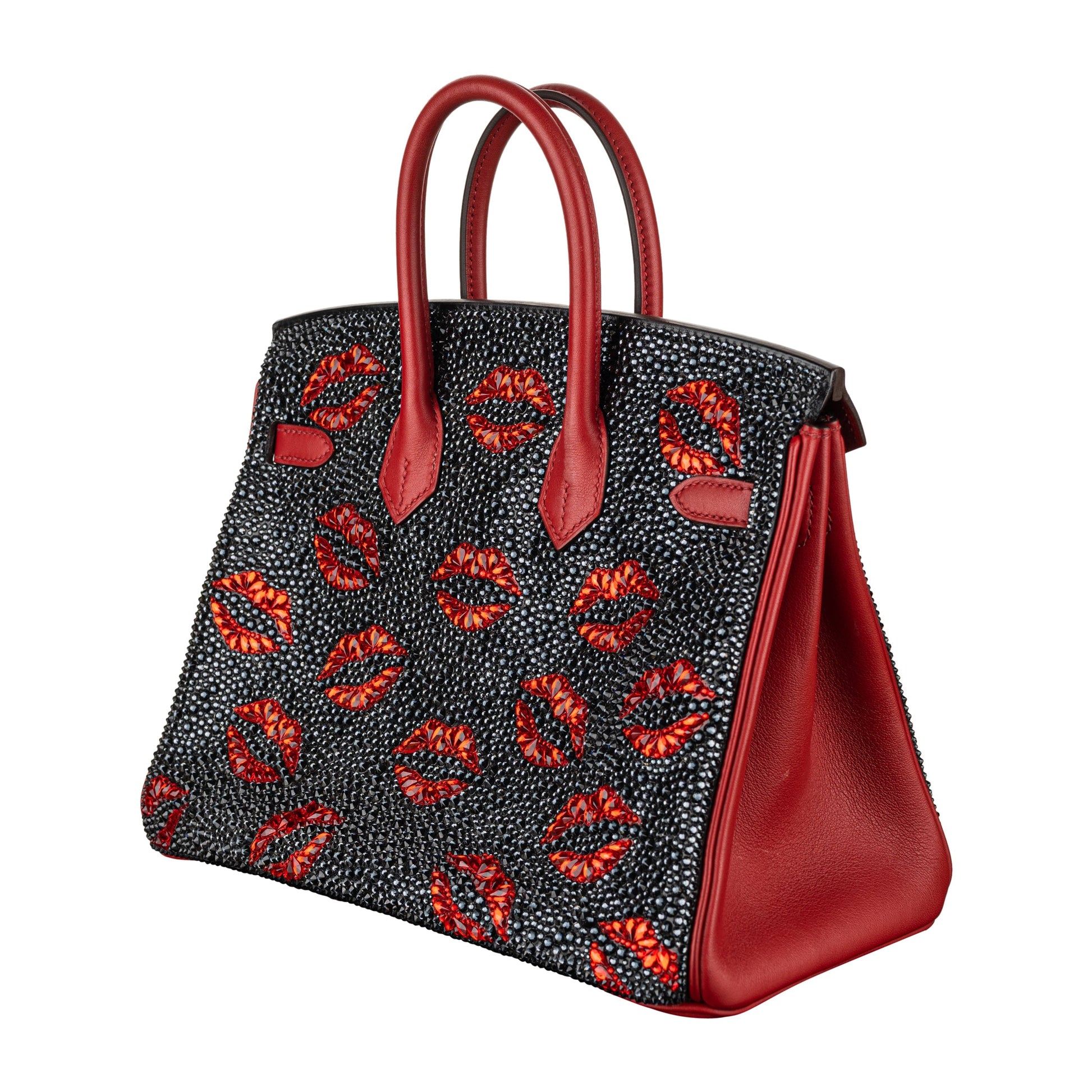 Hermes25cm Birkin Customized "Kiss Me" Lips Swarovski Crystal Palladium Hardware