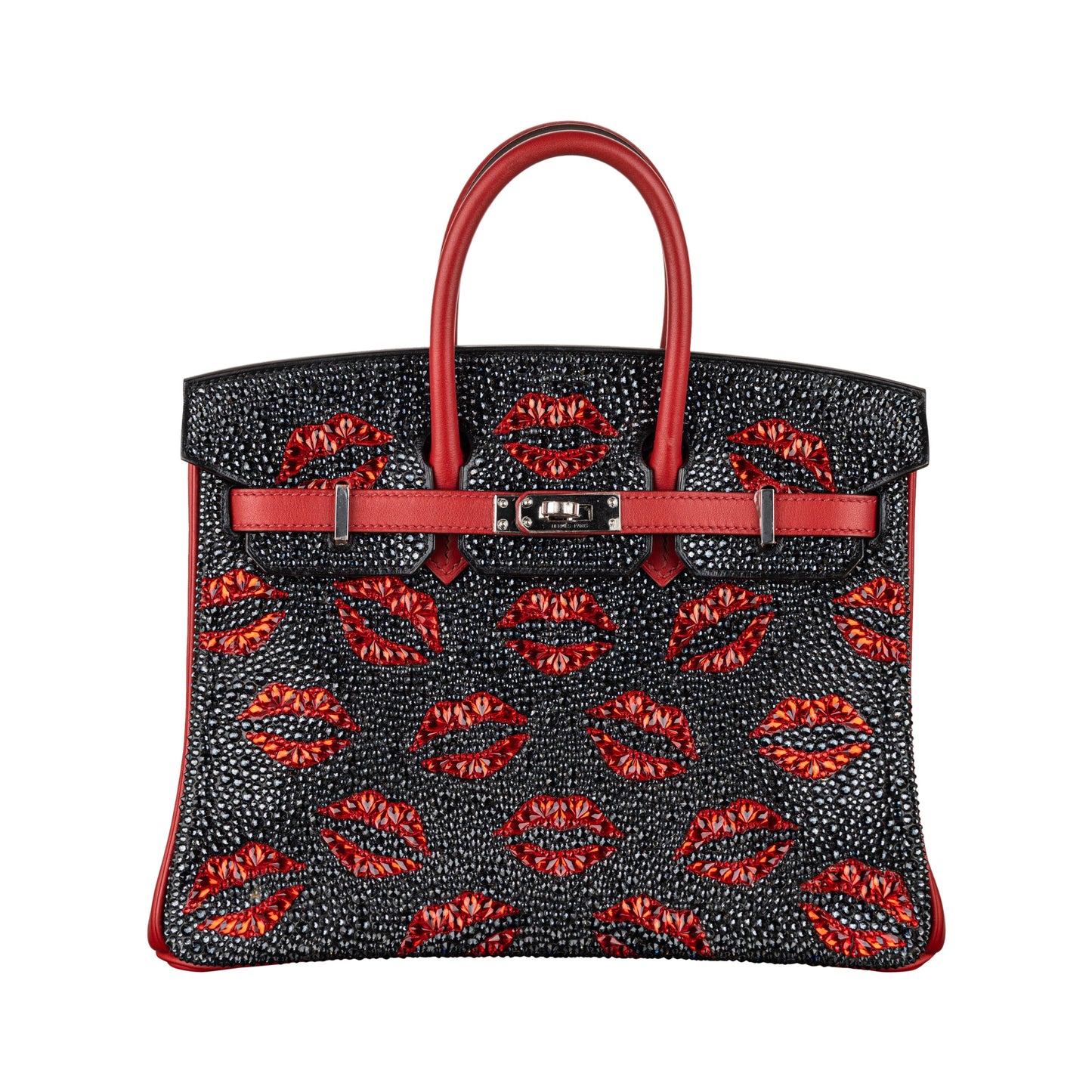 Hermes25cm Birkin Customized "Kiss Me" Lips Swarovski Crystal Palladium Hardware