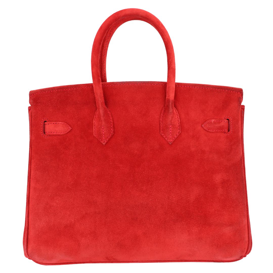 Hermes25cm Birkin Doblis Rouge Vif Suede Palladium Hardware