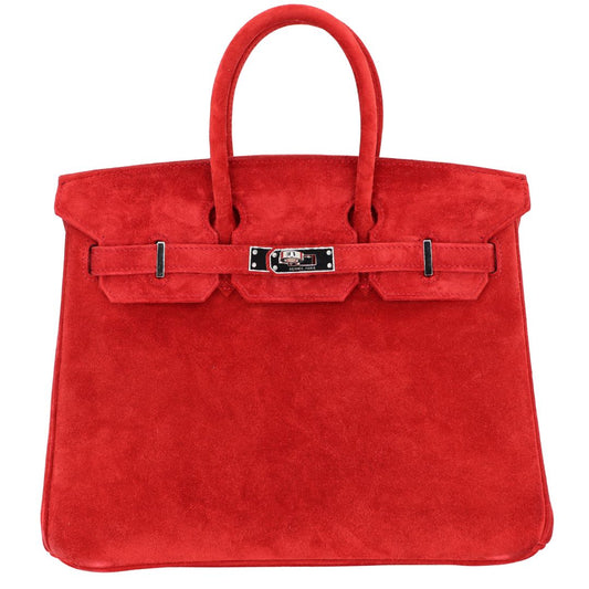 Hermes25cm Birkin Doblis Rouge Vif Suede Palladium Hardware