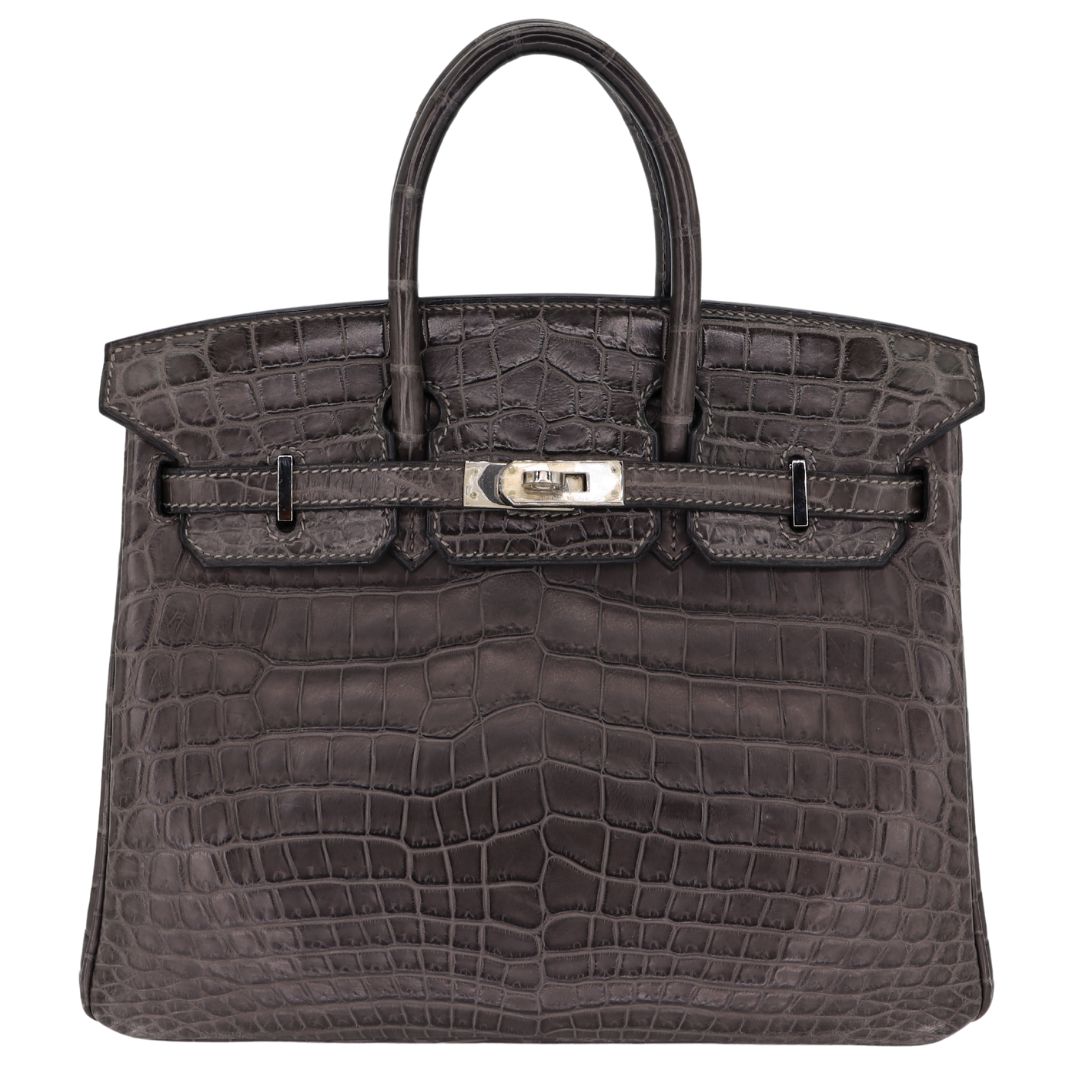 Hermes25cm Birkin Graphite Matte Niloticus Crocodile Palladium Hardware