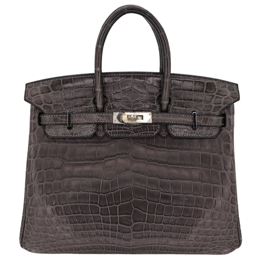 Hermes25cm Birkin Graphite Matte Niloticus Crocodile Palladium Hardware