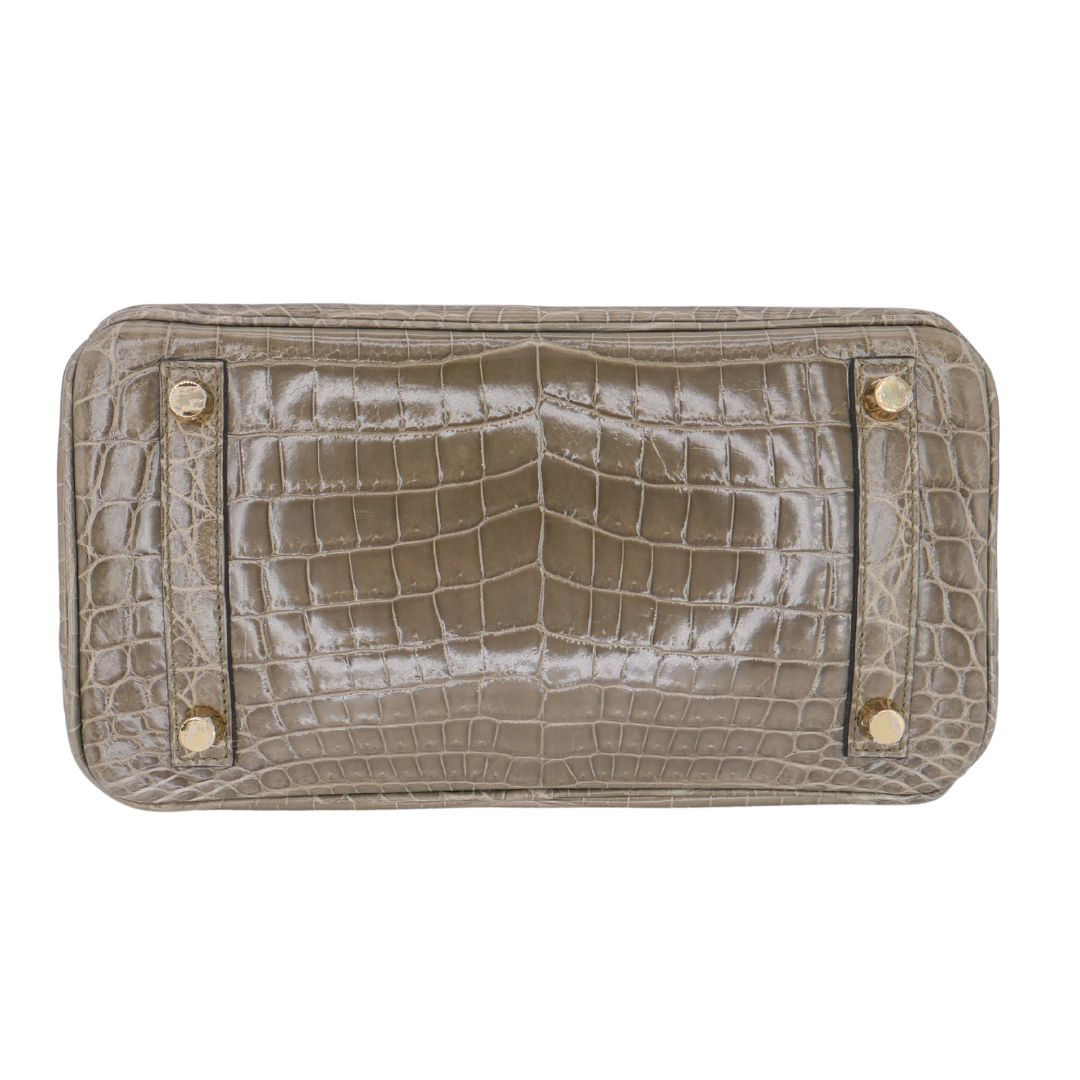 Hermes25cm Birkin Gris Tourterelle Shiny Niloticus Crocodile Gold Hardware