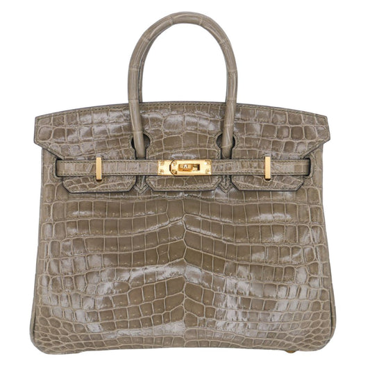 Hermes25cm Birkin Gris Tourterelle Shiny Niloticus Crocodile Gold Hardware