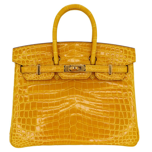 Hermes25cm Birkin Jaune Ambre Shiny Niloticus Crocodile Gold Hardware