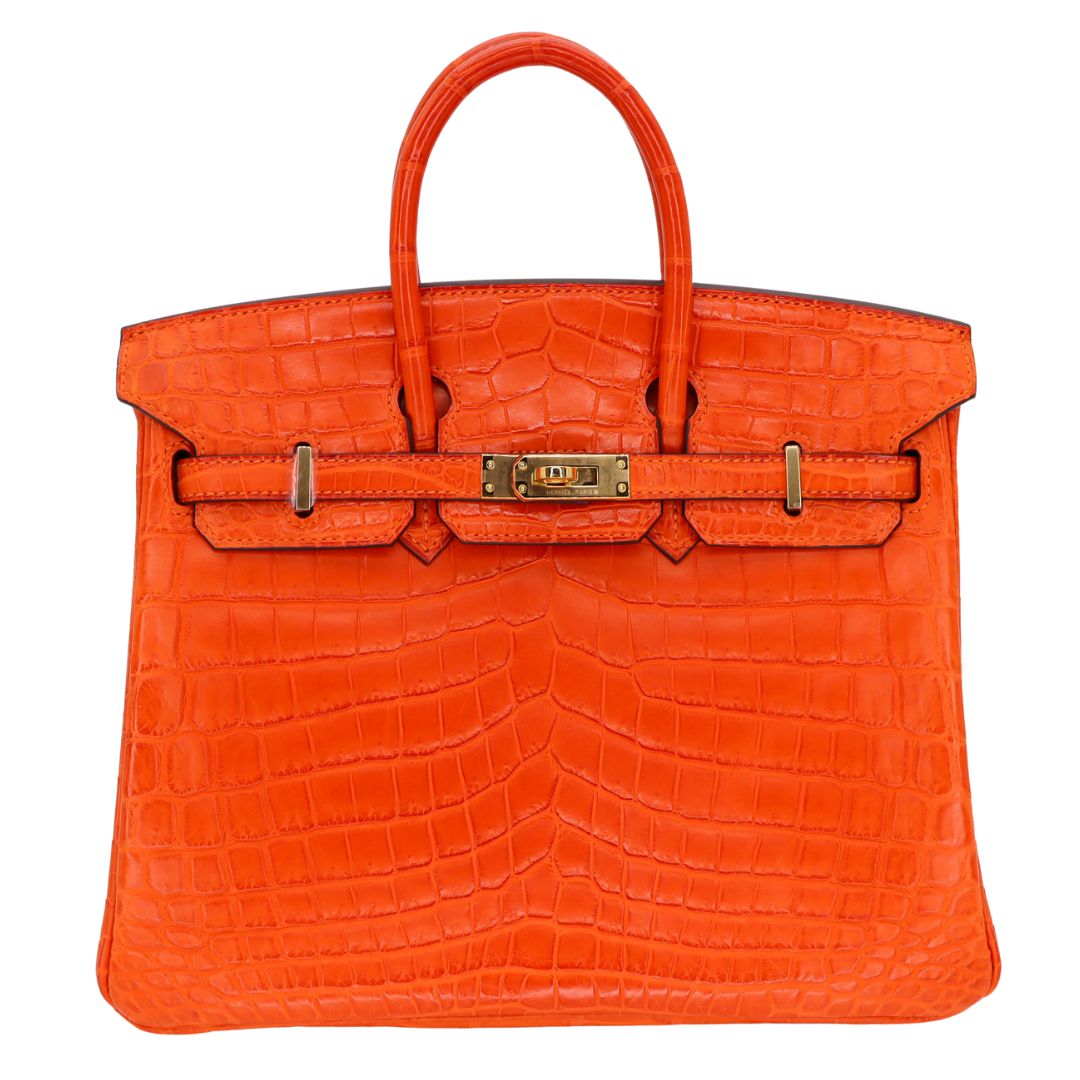 Hermes25cm Birkin Orange Matte Niloticus Crocodile Gold Hardware