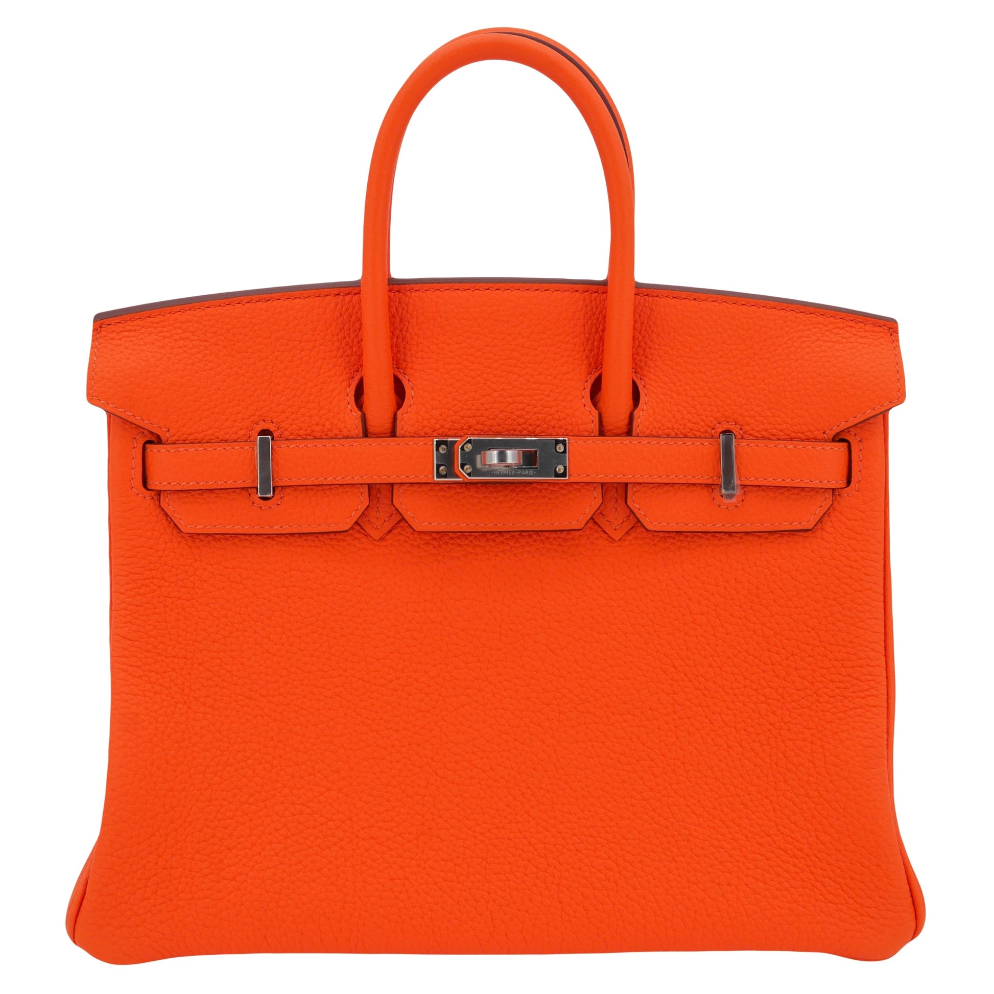 Hermes25cm Birkin Orange Minium Togo Leather Palladium Hardware